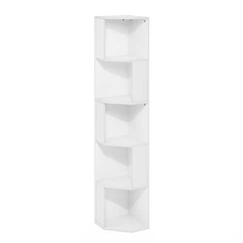 Furinno ECON Corner Shelf, 5-Tier Corner Book Shelf, Storage Shelves, Display Rack, Bookshelf, for Organization and Storage, Living Room, Home Office, White