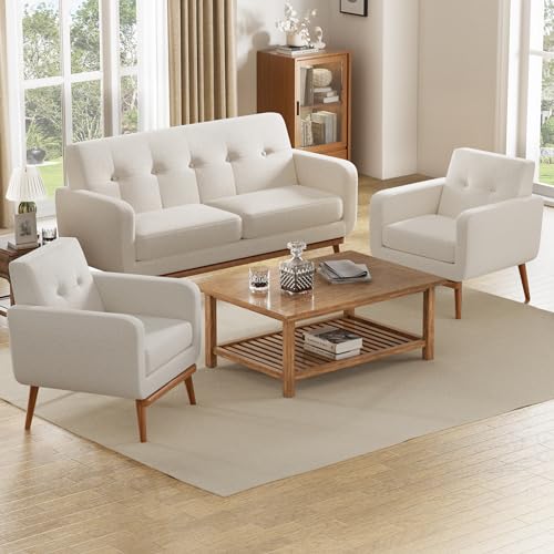 3-Piece Modern Upholstered Living Room Sofa Set with Button Tufting