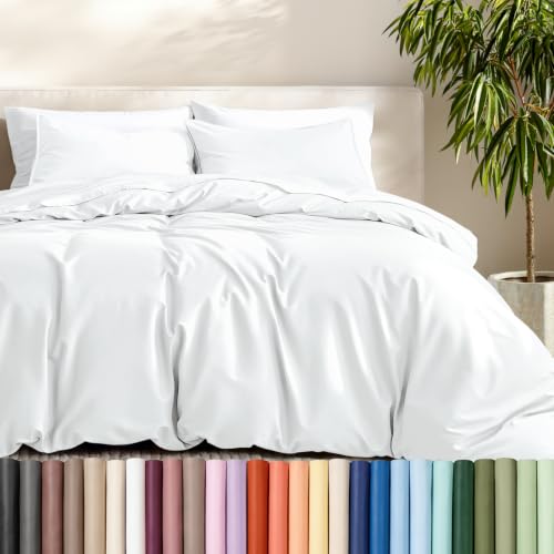 Ultra-Soft Queen Duvet Cover Set - Breathable 3-Piece Bedding (White)
