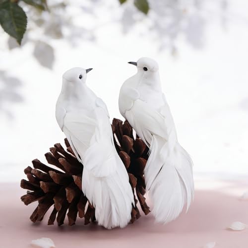 2PCS 5.5-Inch Artificial White Dove Bird Ornaments with Clips for Decor
