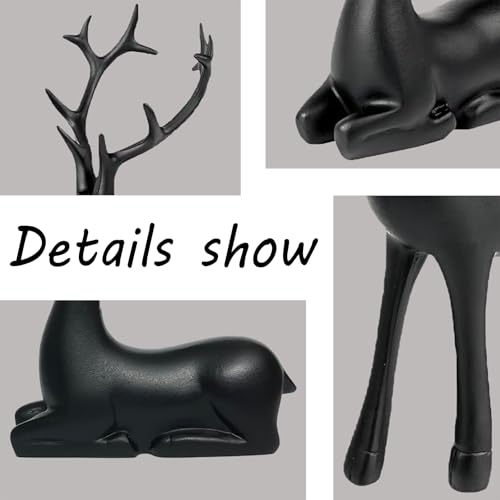 Black Small Reindeer Sculptures, 2 Pcs Matte Black Deer Christmas Decor, Modern Holiday Deer Statues, Reindeer Sculpture for Living Room, Bedroom, Office Desktop, Mantel, Shelf & Tabletop Decor