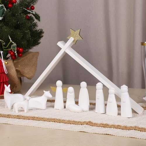 11-Piece Mini Christmas Nativity Scene Set - White Resin Holy Family Figurines