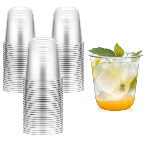 RMERVE Disposable Stemless Plastic Wine Glasses 12oz Clear 50 Pcs for Parties
