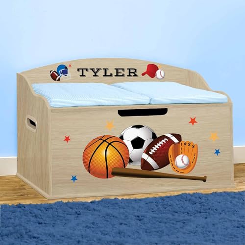 Personalized Sports Toy Box with Soft-Close Lid, 30-Inch Wooden Chest
