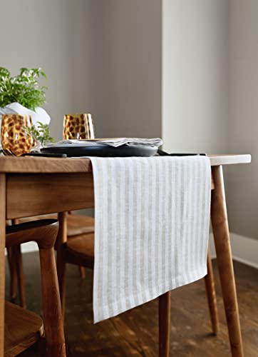 Solino Home 100% Pure Linen Table Runner 14x72 Natural & White – 01 Variation