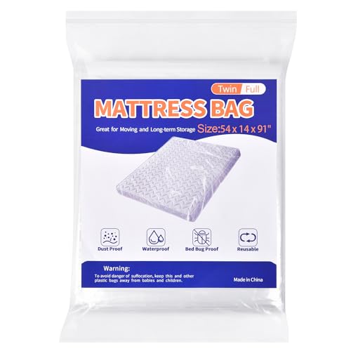 Mattress Bag for Moving - Waterproof Plastic Protector Cover, Twin/Full Size