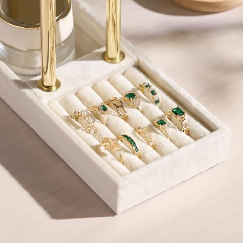 2-Tier Velvet Jewelry Stand and Bracelet Holder Organizer in Beige