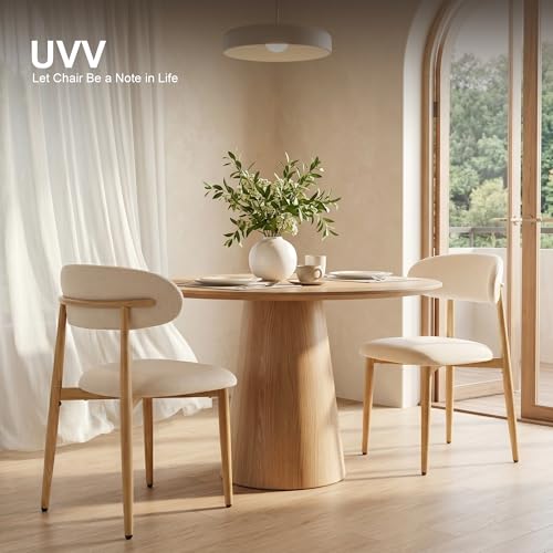 Modern Upholstered Dining Chairs Set of 4, Metal Frame Kitchen Chairs, Beige