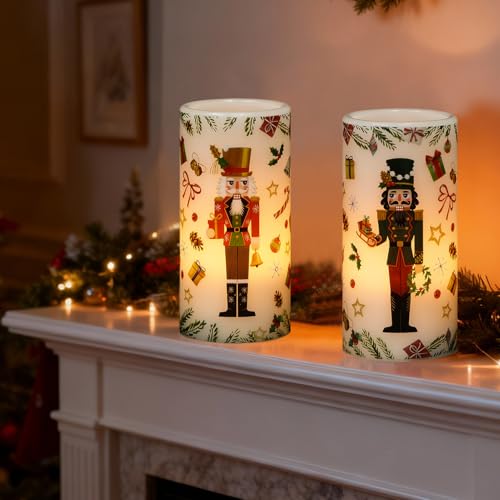 Lasumora 2 Pack Flameless Nutcracker Candles with Remote Timer - Christmas Decor