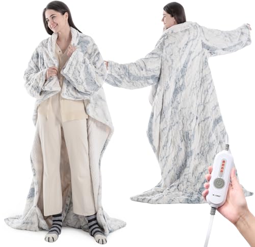 Wearable Electric Heated Blanket with Sleeves and Foot Pockets, 50x70 Inch