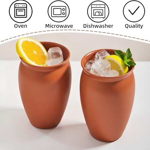 Covzoe 6 Pack Clay Drinking Cups, 12 oz Ceramic Margarita Glasses for Cocktails & Hot Beverages