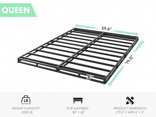 3-Inch Low Profile Queen Box Spring, Sturdy Metal Mattress Foundation