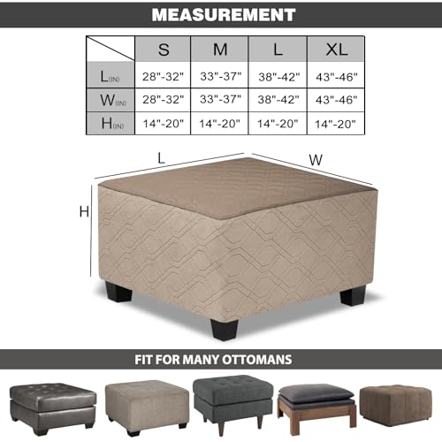 Waterproof Square Ottoman Cover - Medium, Light Brown Slipcover