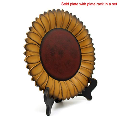11-Inch Rustic Sunflower Wooden Decorative Plate with Display Rack