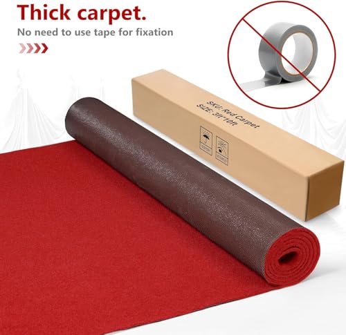 3ft x 10ft Extra Thick Red Carpet Runner, Non-Slip Heavy-Duty Event Aisle