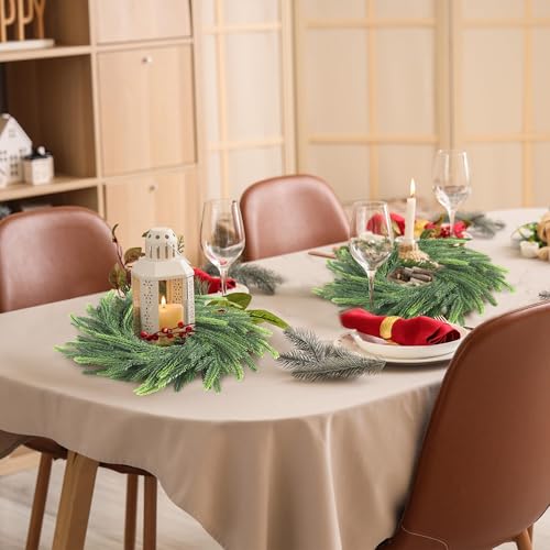 Aneco Brown 6pcs Christmas Candle Ring Wreath with Ribbon 6-Inch Artificial Norfolk Green Pine Home Decor