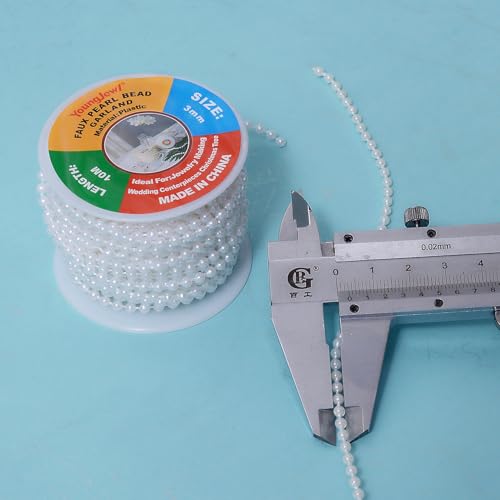3mm Faux Pearl Bead Garland Roll, 33 Ft Ivory Strand for Wedding & DIY Crafts