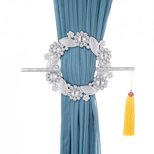 Crystal Floral Curtain Holdbacks with Tassels - Decorative Wall-Mounted Set