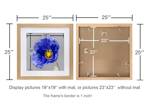 Natural 23x23 Inch Wood Photo Frame with Mat – Home Decor, Wall Mountable