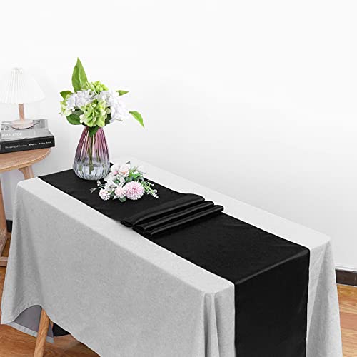 HMQIANG 12 Pack Black Satin Table Runners 12x108 Inches for Halloween & Events