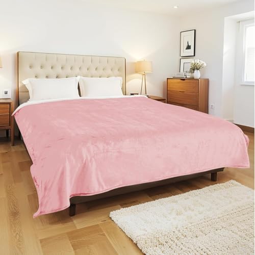 Electric Heated Blanket Queen Size - Soft Flannel, 10 Heat Settings, Dual Zone Control, Machine Washable, Light Pink