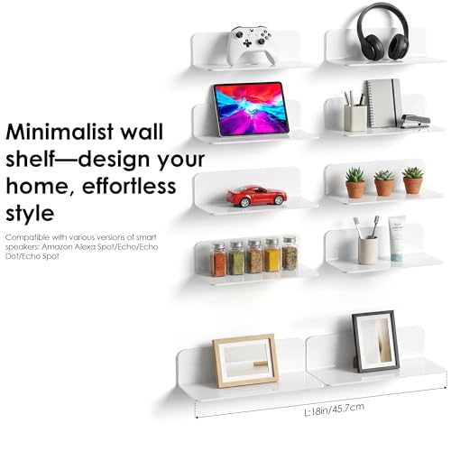 9-Inch Acrylic Floating Wall Shelves, Adhesive No-Drill Storage, 2 Pack
