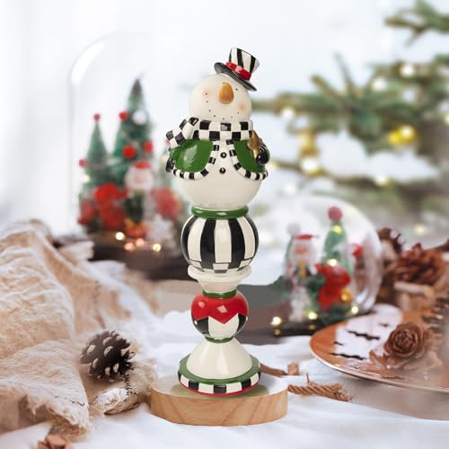 Bechivie Black & White Checkered Snowman Christmas Decor - White Variation, 14.6"