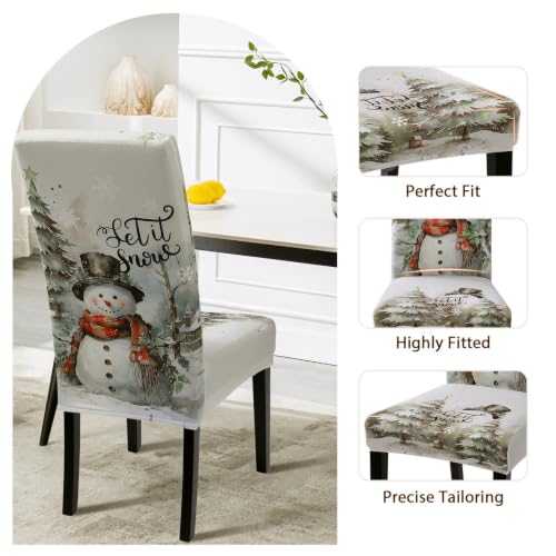 SearchI Snowman Christmas Dining Chair Covers Set of 6 Stretch Holiday Slipcovers