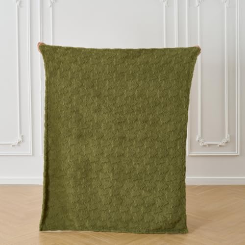 Christmas Tree Throw Blanket 50x60 Inches - Cozy Fleece with Embossed Tree Pattern - Olive Green - Xmas Tree Green / Throw(50x60)