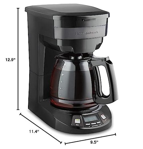 Hamilton Beach 12 Cup Programmable Drip Coffee Maker with 3 Brew Options, Glass Carafe, Auto Pause and Pour, Black Stainless (46293)