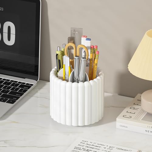 Anyoifax White Rotating Makeup Brush Holder Organizer with Removable Dividers - Small