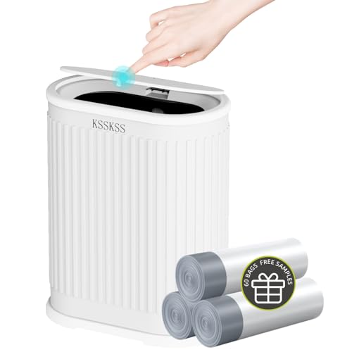 Small Bathroom Trash Can with Lid Slim 1.8 Gallon Pop-Up Garbage Bin