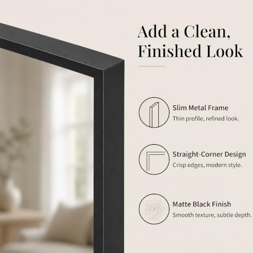 2-Pack 24x36 Inch Matte Black Bathroom Vanity Wall Mirrors, Tempered Glass