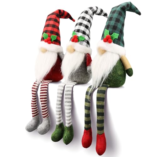 Teeker 3Pcs Christmas Gnomes Decorations – Xmas Swedish Tomte Set, Buffalo Plaid