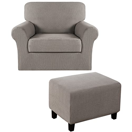 Stretch Chair Slipcover with Cushion Cover & Ottoman Cover - Taupe