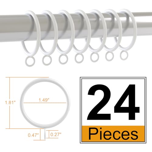 24 Pack 1.5-Inch White Metal Curtain Rings for Rods up to 1.25 Inches
