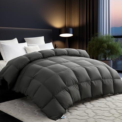 L LOVSOUL All-Season Goose Down Fiber Comforter - Queen Duvet Insert, Grey