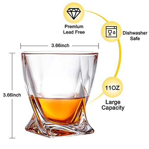 LORSIA Whiskey Rocks Glass Set of 4 with Ice Ball Molds - 11 oz Old Fashioned Glasses for Scotch Bourbon & Cocktails