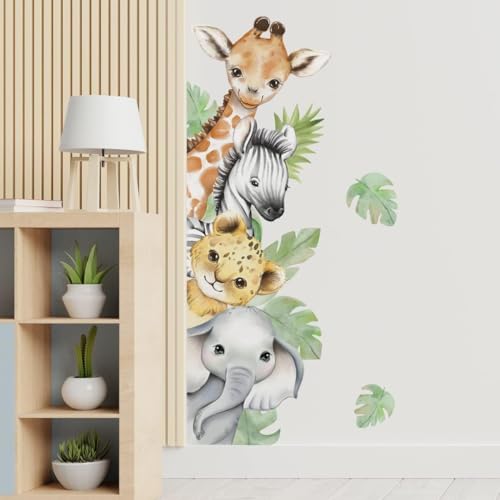 Watercolor Jungle Safari Animal Wall Decals for Kids Nursery Bedroom