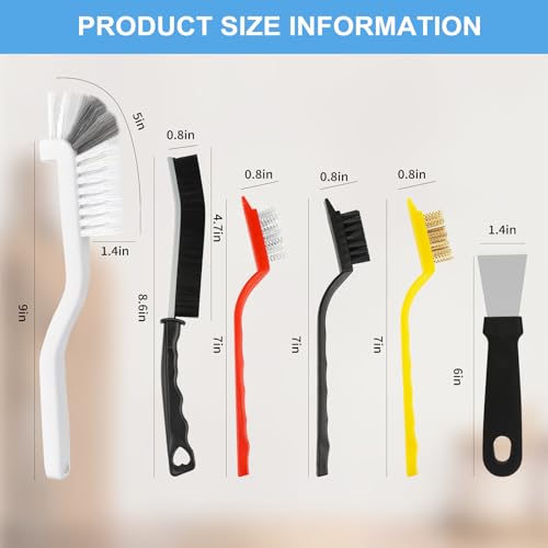 11-Piece Crevice Cleaning Brush Set - Hard Bristle Detail & Grout Cleaner