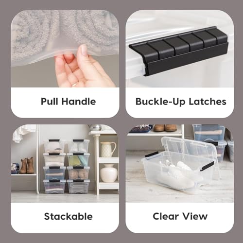 IRIS USA 13 Quart Clear Plastic Storage Bins with Lids 4-Pack