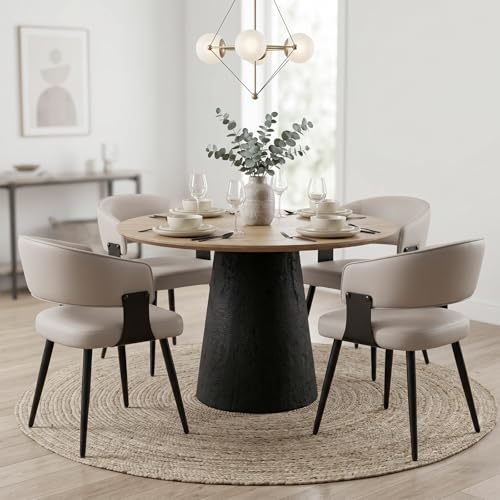 Modern Upholstered Dining Chairs, Set of 4, Warm Gray Curved Kitchen Chairs