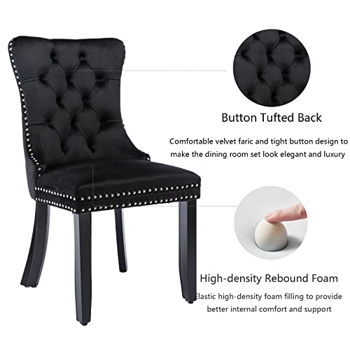 Set of 4 Upholstered Velvet Dining Chairs with Nailhead Trim and Wood Legs