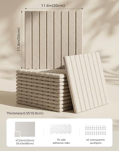 12-Pack Felt Bulletin Board Tiles, Modular Wall Pin Board Set, 48x36 Inch