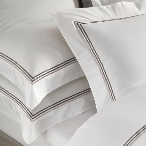 King Size Cotton Pillow Shams Set of 2, 400TC Embroidered Sateen Pillowcases