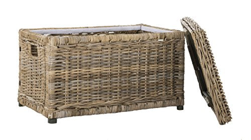 31-Inch Wicker Storage Trunk with Removable Lid - Hand-Woven Rattan Chest