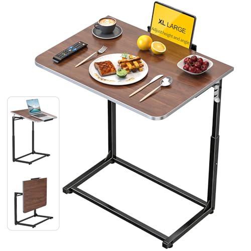 MLZLLL Walnut Wood Large Folding TV Tray Table with Adjustable Height & Tilt, Phone/Tablet Slot - 1 Pack