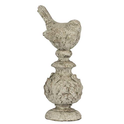Weathered White Cement Bird Finial Statue for Indoor and Outdoor Decor