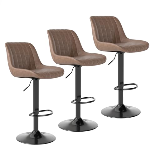 Adjustable Swivel Bar Stools, Faux Leather Counter Height Chairs, Set of 3