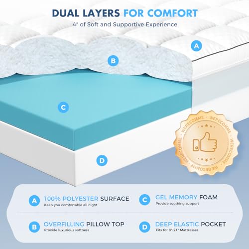 4-Inch Dual Layer Memory Foam Mattress Topper - King Size